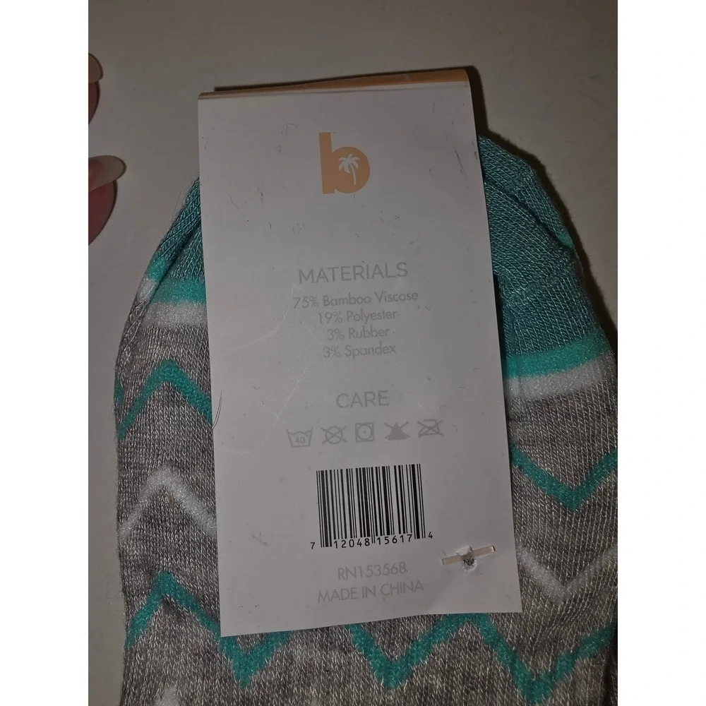 Basic Woman Grey Teal Chevron Bamboo Viscose Ankle Socks NWT RN153568